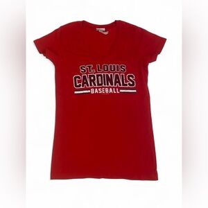 Official St. Louis Cardinals Baseball V-Neck Graphic Tee - Size Small, Red